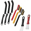 8Pcs Multicolour Kitchen Stove Cleaning Brush+Heavy Duty Scraper Tool Set for Gas Burners Cooktop Pot Pan Brass,Stainless Steel and Nylon Brush Head