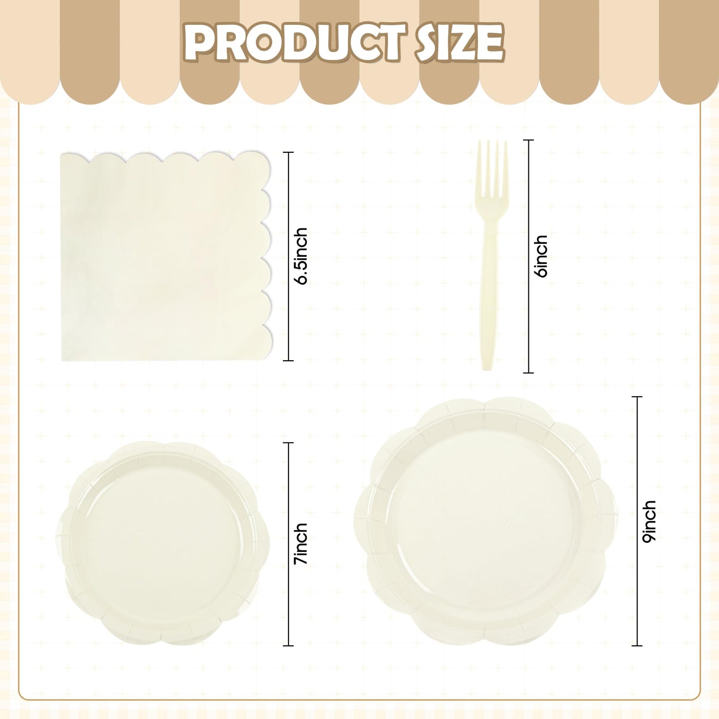 Houuqe 96 Pcs Ivory Paper Plates and Napkins Set Party Supplies, Tableware set for 24 Guest include Disposable Ivory Scalloped Plates, Napkins