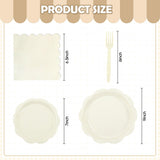 Houuqe 96 Pcs Ivory Paper Plates and Napkins Set Party Supplies, Tableware set for 24 Guest include Disposable Ivory Scalloped Plates, Napkins