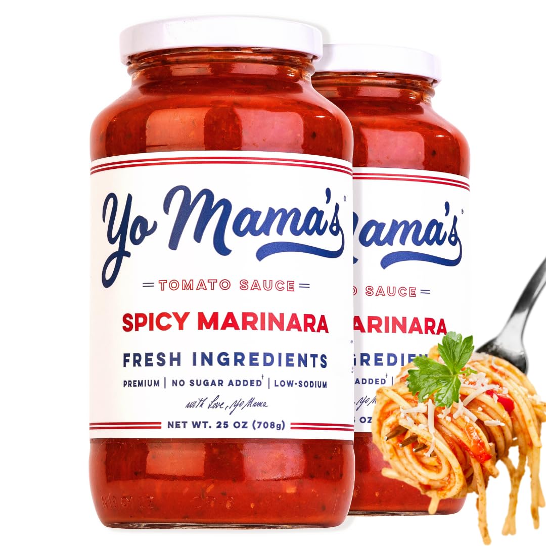 Yo Mama's Foods Keto SPICY Marinara Pasta Sauce - Pack of (2) - No Sugar Added, Low Carb, Low Sodium, Gluten Free, Paleo Friendly, and Made
