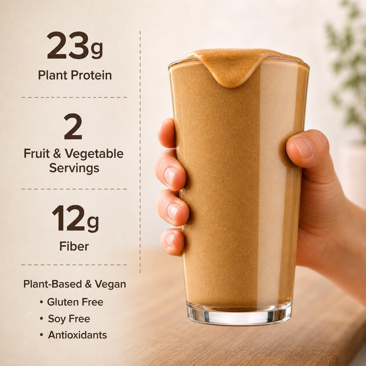Sur Nutrition Organic Meal Replacement Shake - 23g Plant Protein, 12g Fiber, Gut Health Support, Vegan (Chocolate)