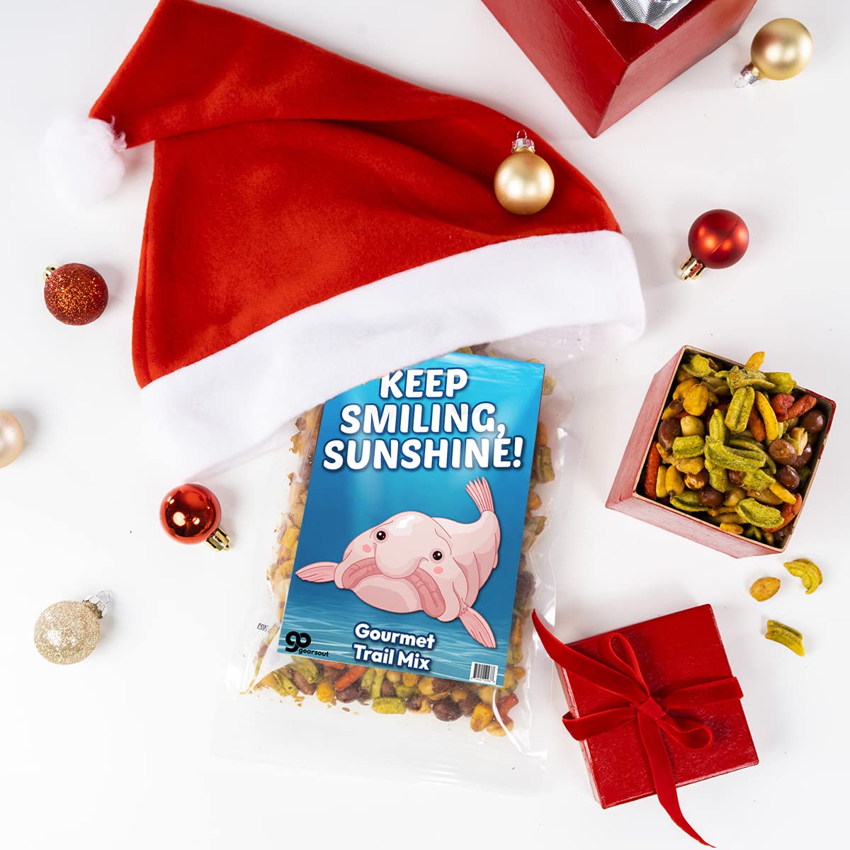 Keep Smiling Sunshine Trail Mix - Funny Gag Gift for Teens - Son and Daughter Gift - Unique Snack Gift Basket Ideas - Blobfish Encouragement Hang in