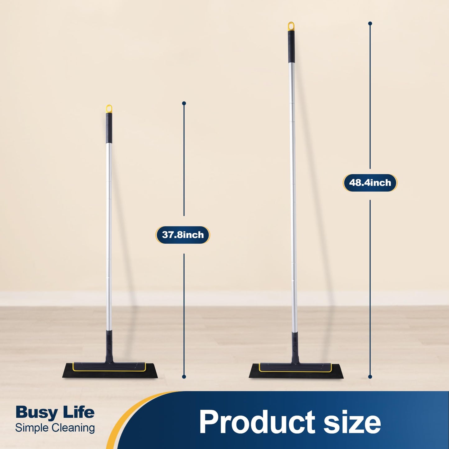 Yocada Floor Squeegee Broom EVA Foam Blade Aluminum Pole for Shower Bathroom Kitchen Home Tile Pet Hair Fur Floor Marble Glass Window Water Foam