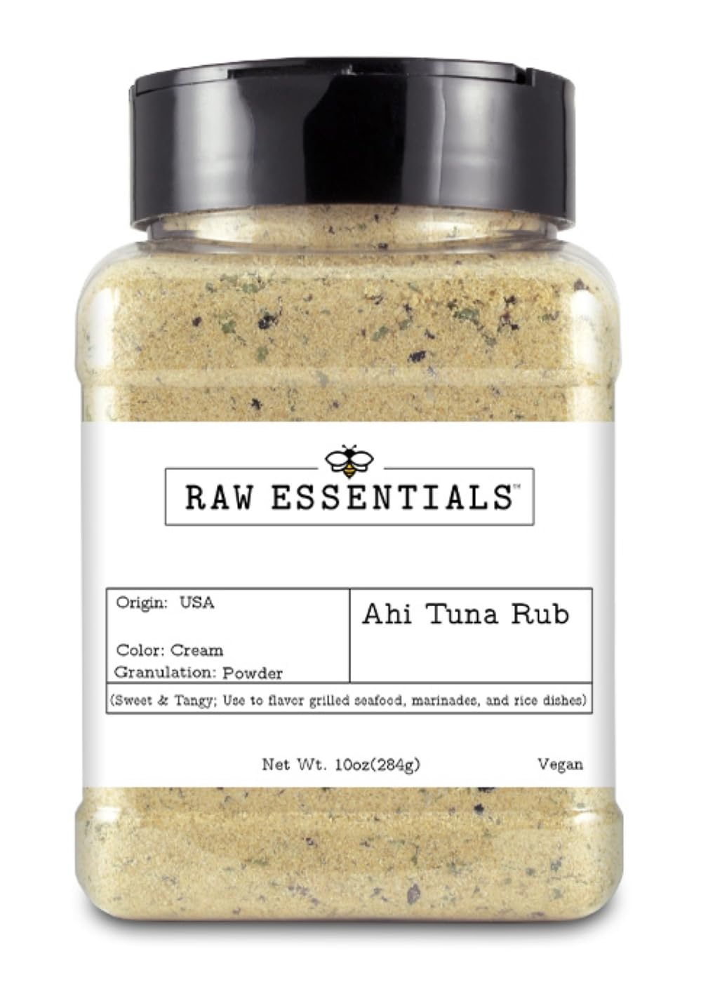 Raw Essentials Ahi Tuna Rub - Sweet, Spicy, and Tangy Flavor for Ahi Tuna Steak, Grilled Seafood, Marinades and Rice Dishes - 10 Ounce Bottle