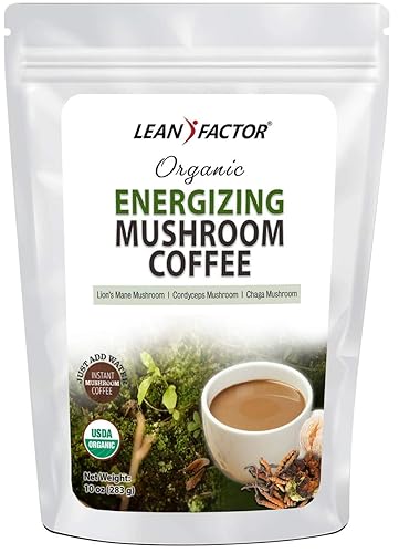 Lean Factor: Organic Energizing Mushroom Coffee - (10 oz) Bag of Premium and Nutrient-Packed Coffee With Lion’s Mane, Cordyceps & Chaga - Lightly