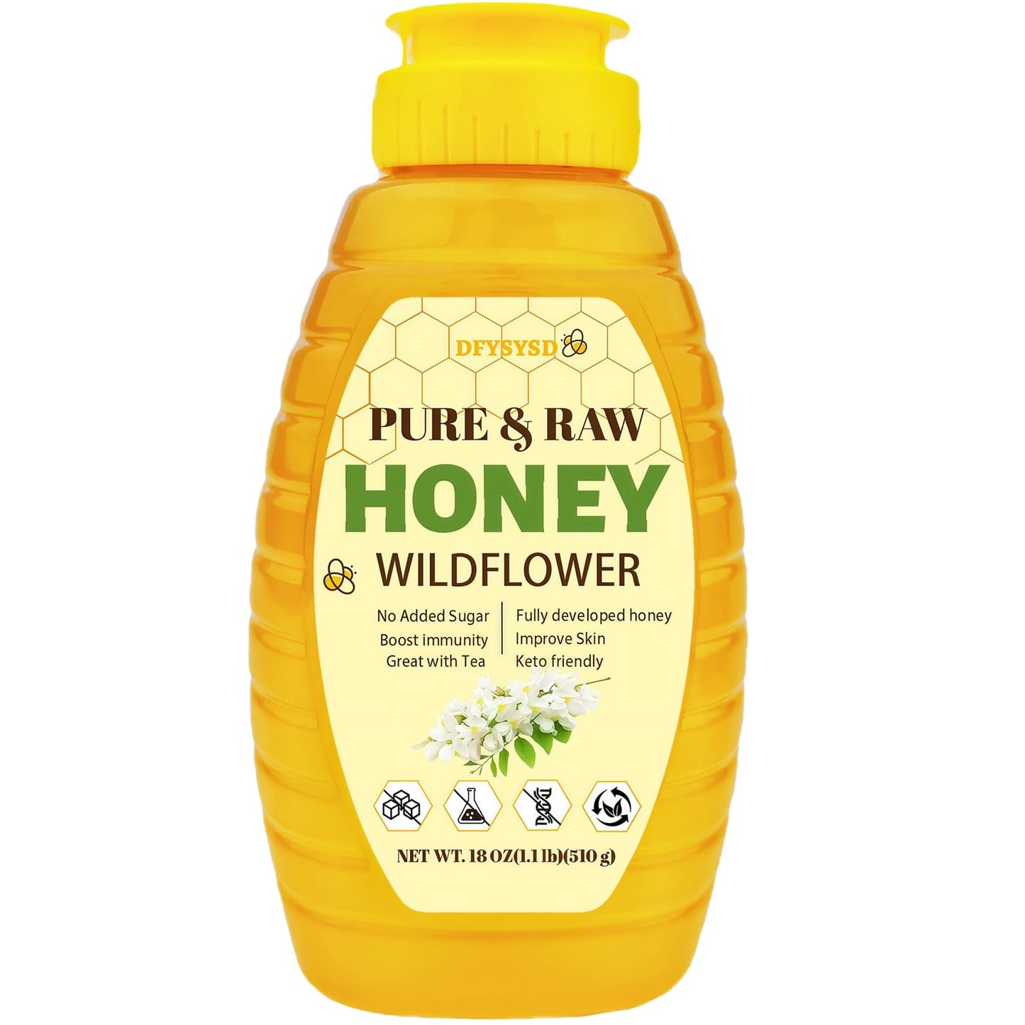 Wildflower Honey, 100% Raw Unfiltered Honey, 18oz/510g, Natural and Pure, Fresh Sweetness, Floral, a Hint of Fruit, for Milk, Tea & Daily Wellness