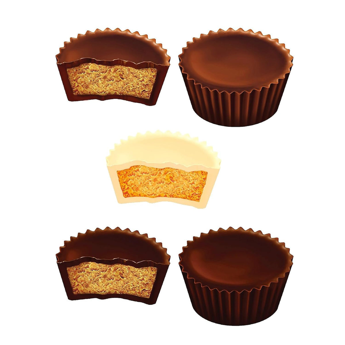 Peanut Butter Cups Assortment, 1 Lb Bulk, Individually Wrapped Milk, Dark and White Chocolate Miniatures, Variety Party Pack for Parties, Gifts