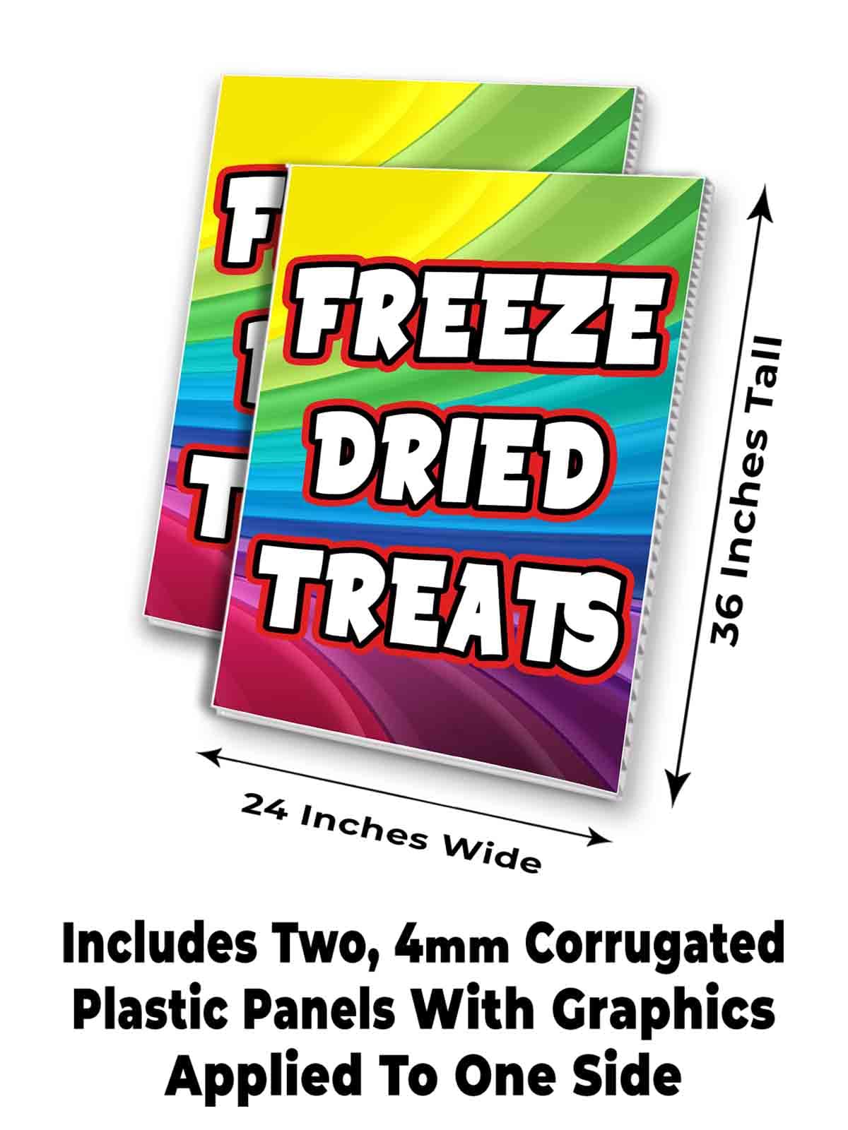 Freeze Dried Treats (24" X 36") 4mm Corrugated Plastic Panel, Graphics Applied to 1 Side (Pk of 2) | Fair Food, Desserts, Sweets, Snacks