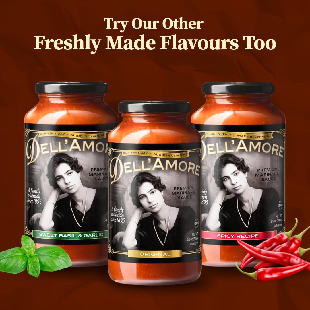 Dell'Amore Premium Marinara Sauce, Homemade Pasta Sauce Low Sodium - No Added Sugar - Vegan - Family Recipe with Fresh Ingredients - Spicy Marinara