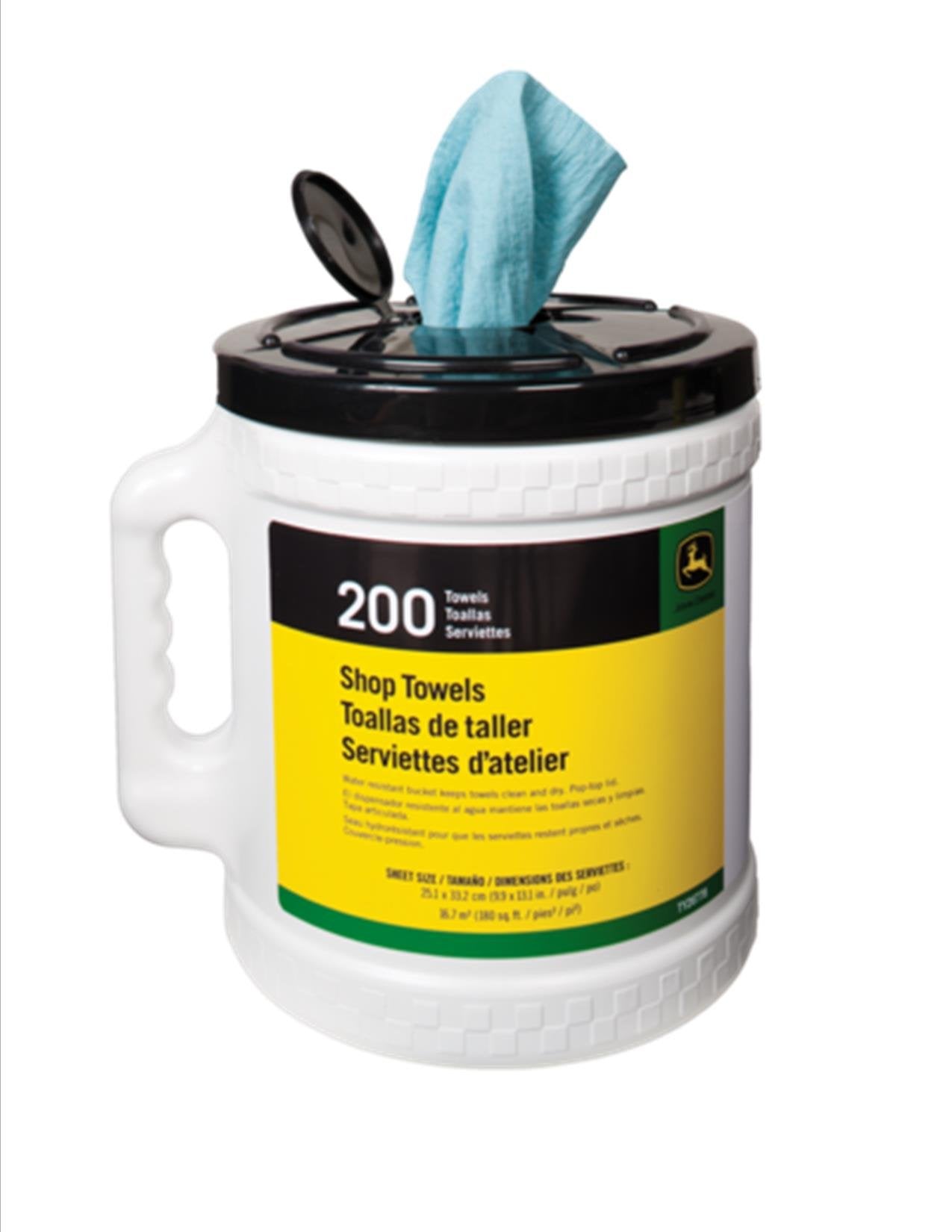 John Deere 200 Count Shop Towels in Bucket Container W/Dispensing Bracket