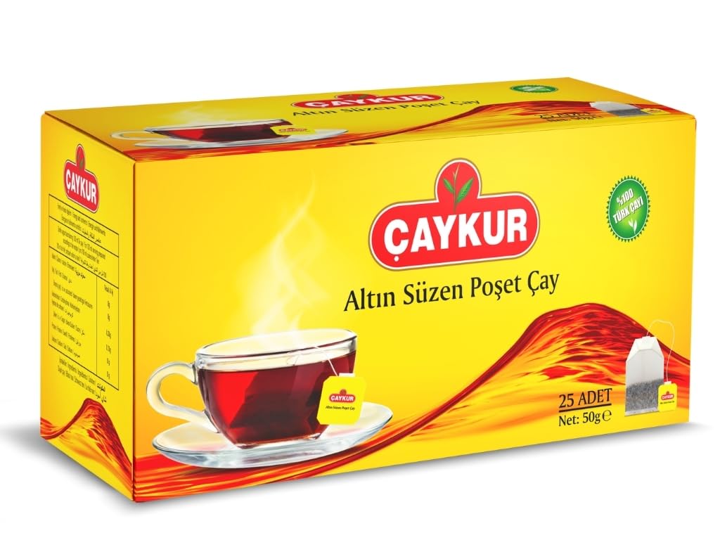 ÇAYKUR Black Tea Bags, Alt?n Suzen Turkish Tea, Individually Wrapped Cup Brew Bags, Bright Red Color, Best Turkish Loose-Leaf Flavor, 25 Tea Bags (50g