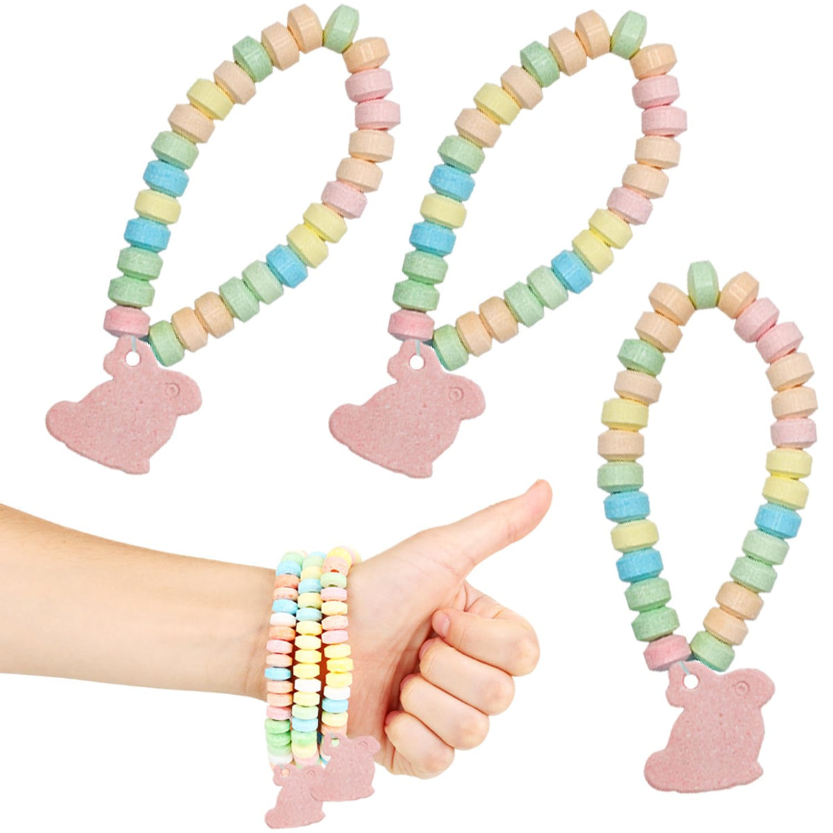 Fruidles Easter Bunny Candy Bracelet, Multicolor Fruit-Flavored Chewables for Party Favors (24-Pack)