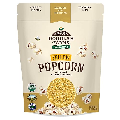 Organic Yellow Popcorn Kernels Unpopped 3 lb - Healthy, Non-GMO, Gluten-Free, Unsalted, Pesticide-Free, Chemical-Free, Glyphosate-Free, Grown in