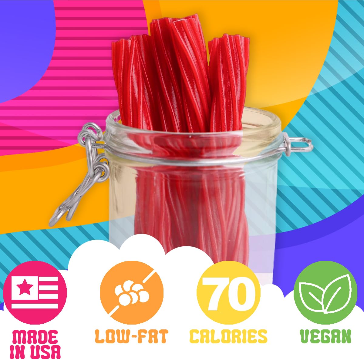 Amish Good Gourmet Licorice Twist Candy - Premium Sweet & Chewy Treat, Raspberry Jumbo Licorice Twist Perfect Snack Under 100 Calories (2 Pack)