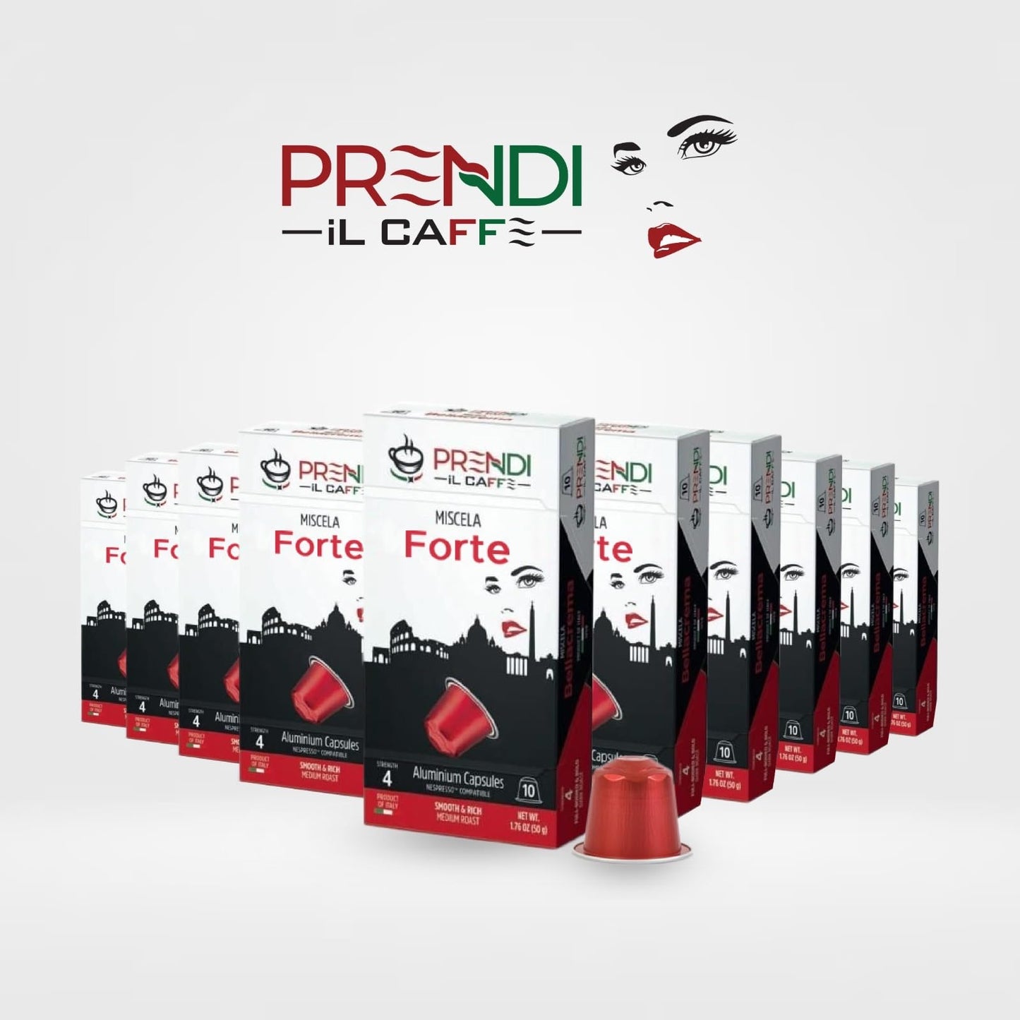 Prendi iL Caffe- Aluminium Capsules Prendi Espresso Forte Dark Roast - 100 Count
