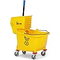 Simpli-Magic Commercial Mop Bucket with Side Press Wringer, 26 Quart - 50,000 Cycles Wringer - Industrial Mop Bucket with Wheels, Yellow