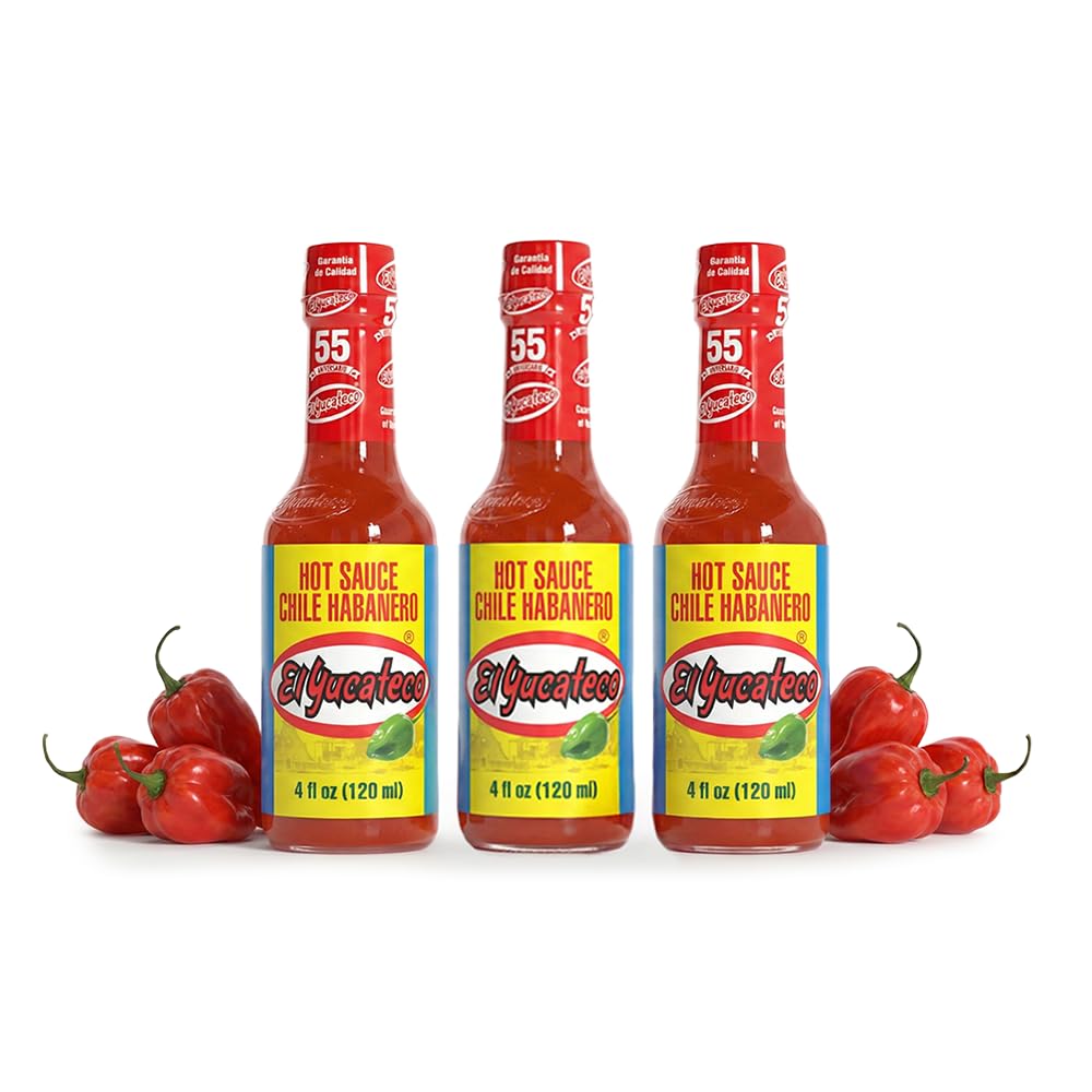 El Yucateco Red Habanero Hot Sauce, Authentic Mexican Chile Habanero Sauce, 4 fl oz (120 ml) Gluten Free (Pack of 3)