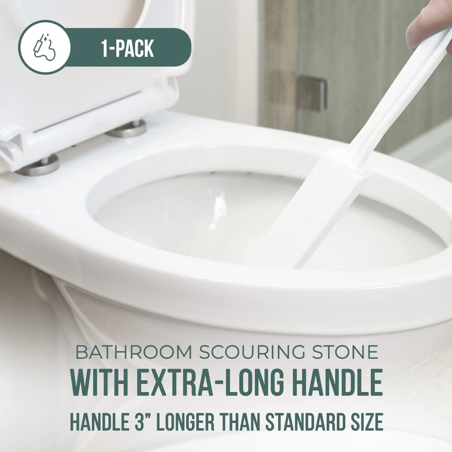 Powerstone Pumice Stone Toilet Bowl Cleaner with Extra Long Handle - 1 Pack | 3'' Longer Handle | Remove Hard Water Stains, Rings & Limescale from