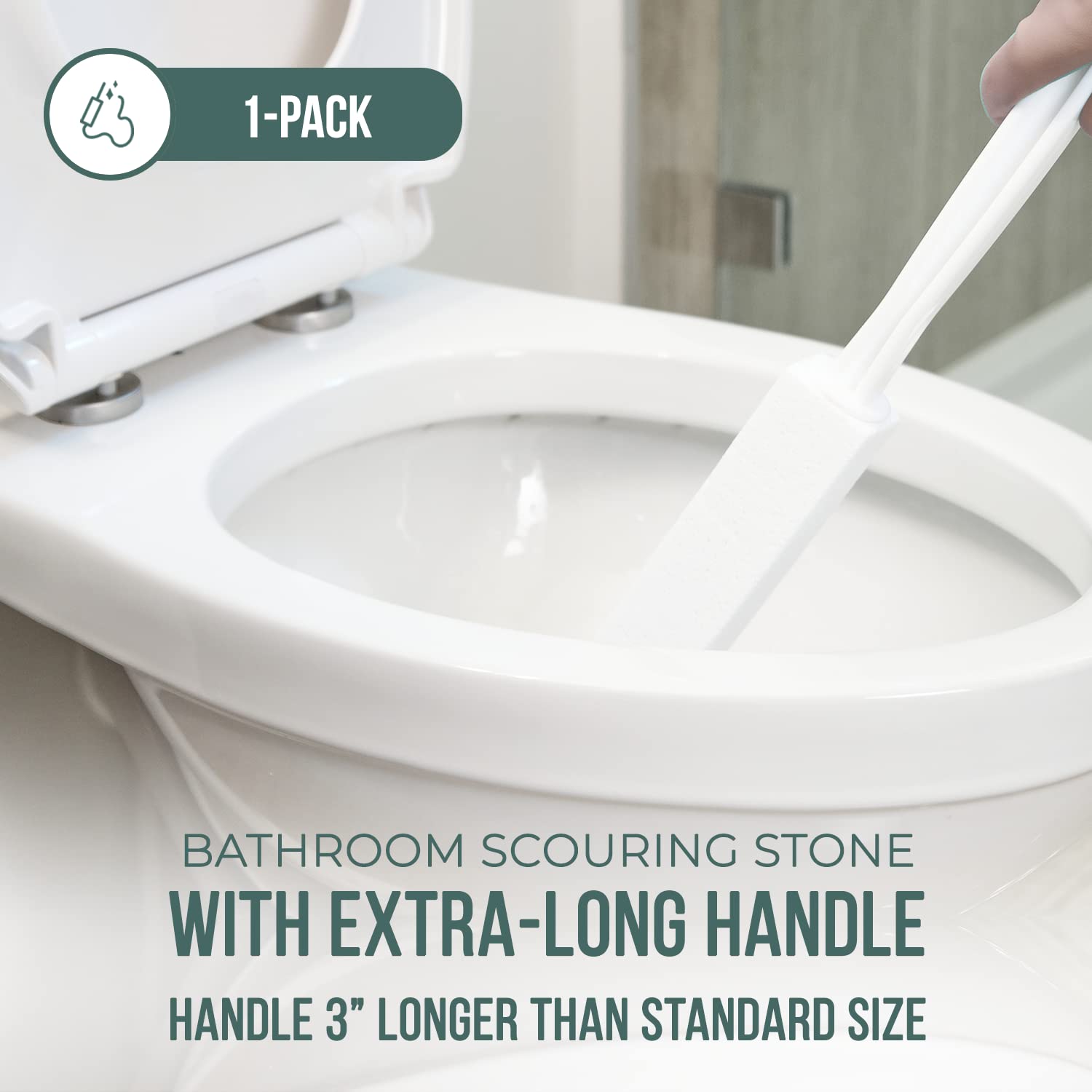 Powerstone Pumice Stone Toilet Bowl Cleaner with Extra Long Handle - 1 Pack | 3'' Longer Handle | Remove Hard Water Stains, Rings & Limescale from