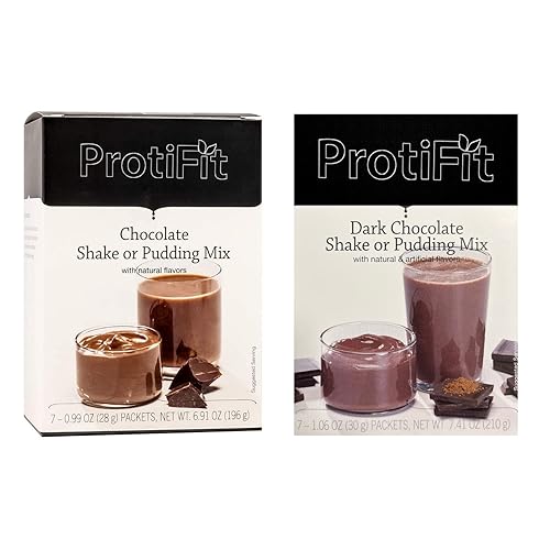 PROTIFIT - High Protein Chocolate & Dark Chocolate Pudding & Shake Mix 2 Pack, 15g Protein, Low Calorie, Low Fat, Low Carb, Aspartame Free, Idea