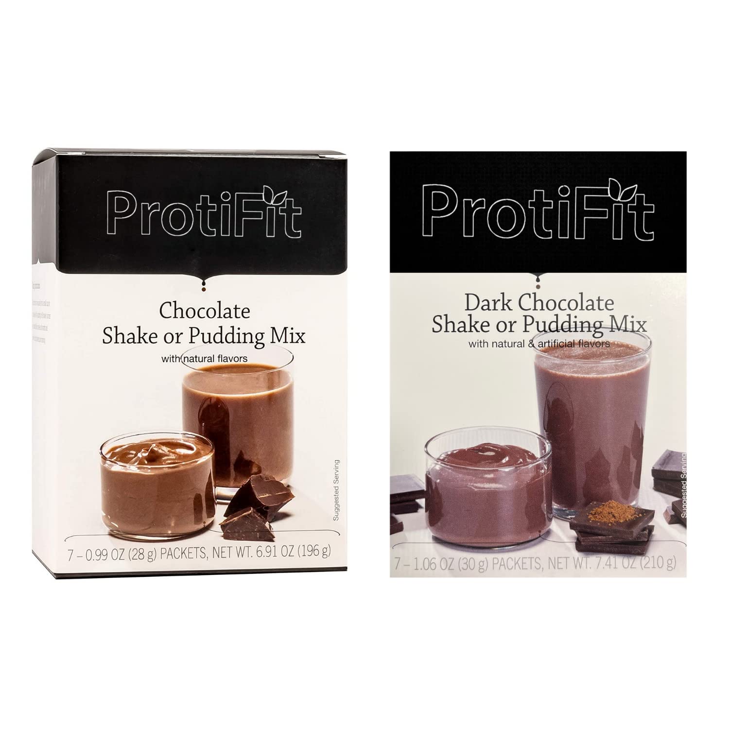 PROTIFIT - High Protein Chocolate & Dark Chocolate Pudding & Shake Mix 2 Pack, 15g Protein, Low Calorie, Low Fat, Low Carb, Aspartame Free, Idea