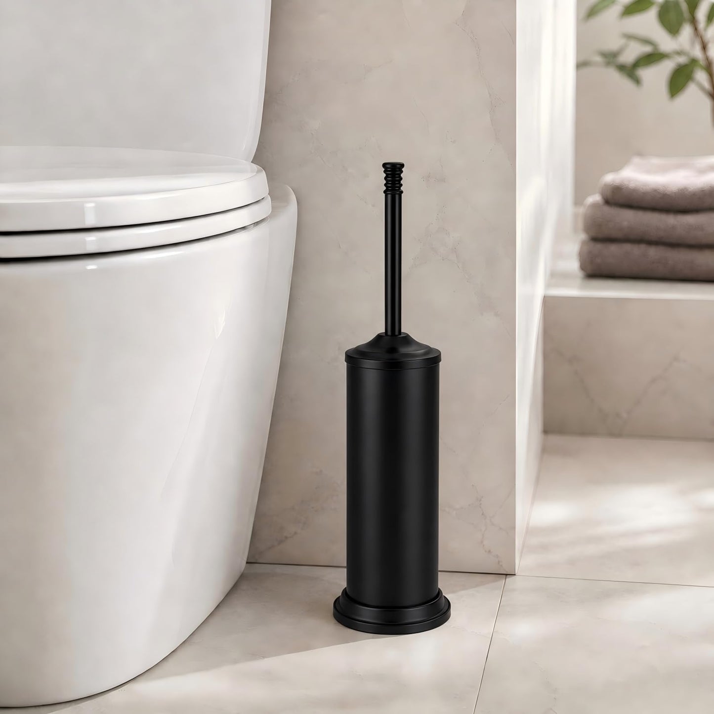 Black Toilet Brush and Holder Set?Extra Long Handled Toilet Bowl Brush and Holder?Stainless Steel Heavy Duty Toilet Brush for Bathroom,Deep Cleaning