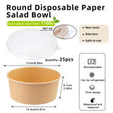 Fniiva 37 oz 25 Pack Disposable Bowls with Lids, Disposable Food Containers with Lids, Paper Bowls, Disposable Salad Bowls for Diet Salad, Ice Cream