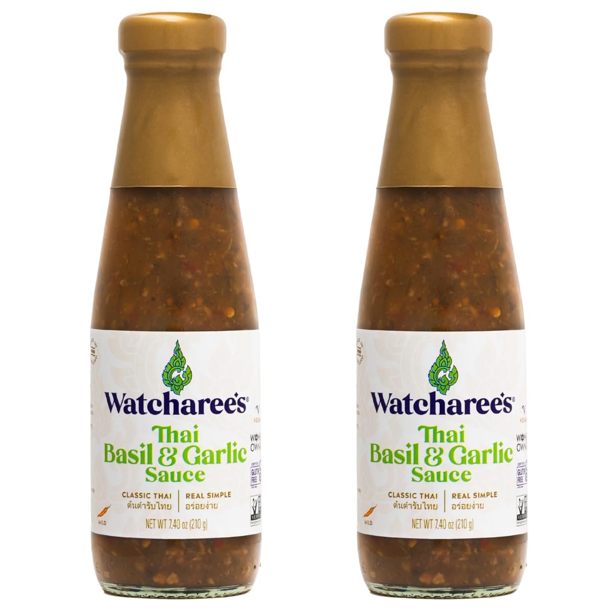 Watcharee's Thai Basil Garlic Sauce, Gluten Free, Vegan, Authentic Stir Fry, Dressing, Rice Seasoning, Condiment & Dipping Sauce - 7.4 oz Bottle (Pack