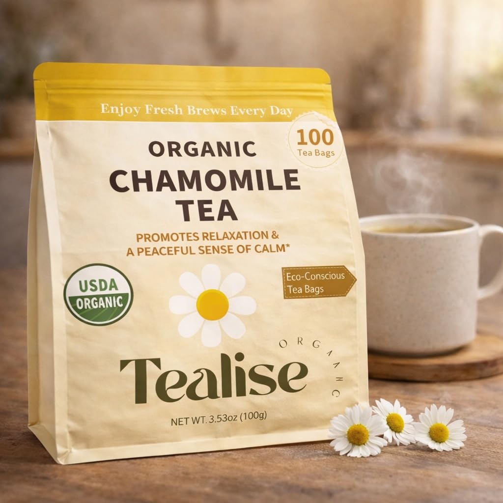 Organic Chamomile Tea Bags - Chamomile Herbal Tea - Caffeine Free Relaxation & Calm Tea - 100 Plant-Based Tea Bags - USDA Organic - Tealise