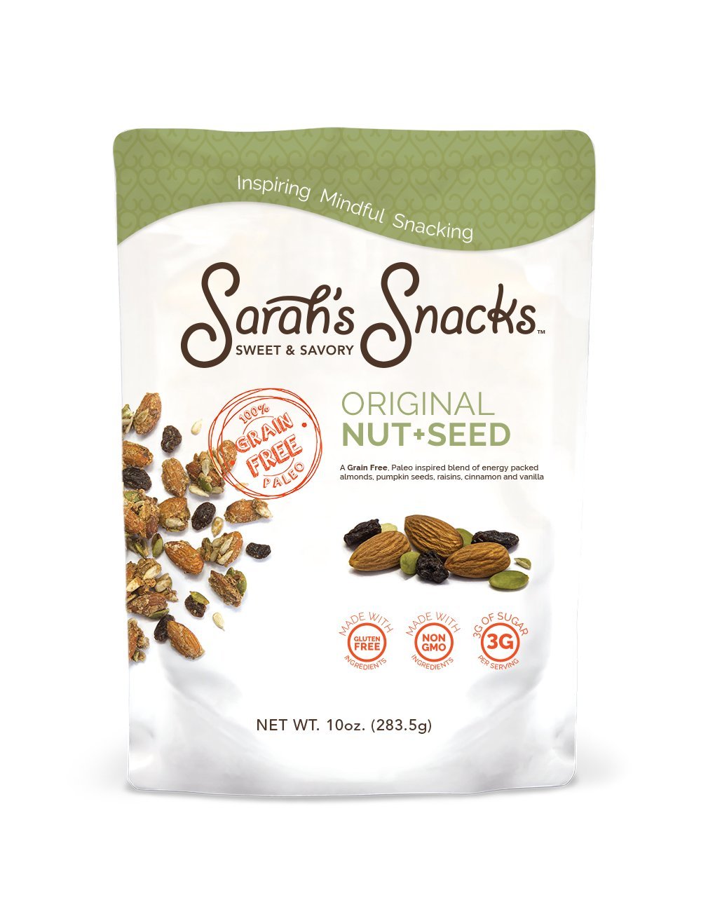 Sarah's Snacks Original Nut & Seed Grain Free Granola | Paleo | No Refined Sugar | Low Carb | Gluten Free | Dietitian Formulated | 10 oz Bag (Pack