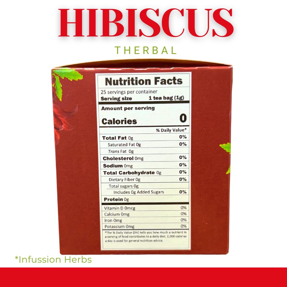 Jamaica Té (Hibiscus Tea) - 25 Tea Bags - Vegan, 100% Natural - Premium Therbal Brand