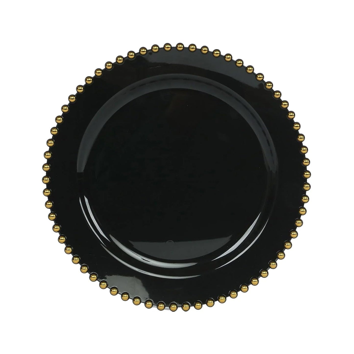 TCF Linen 10" Dinner Plates - Set of 20 - Plastic Black Gold Round Disposable Plate Beaded Rim, Ideal for Decoration Party Wedding Bulk Events