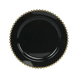 TCF Linen 10" Dinner Plates - Set of 20 - Plastic Black Gold Round Disposable Plate Beaded Rim, Ideal for Decoration Party Wedding Bulk Events