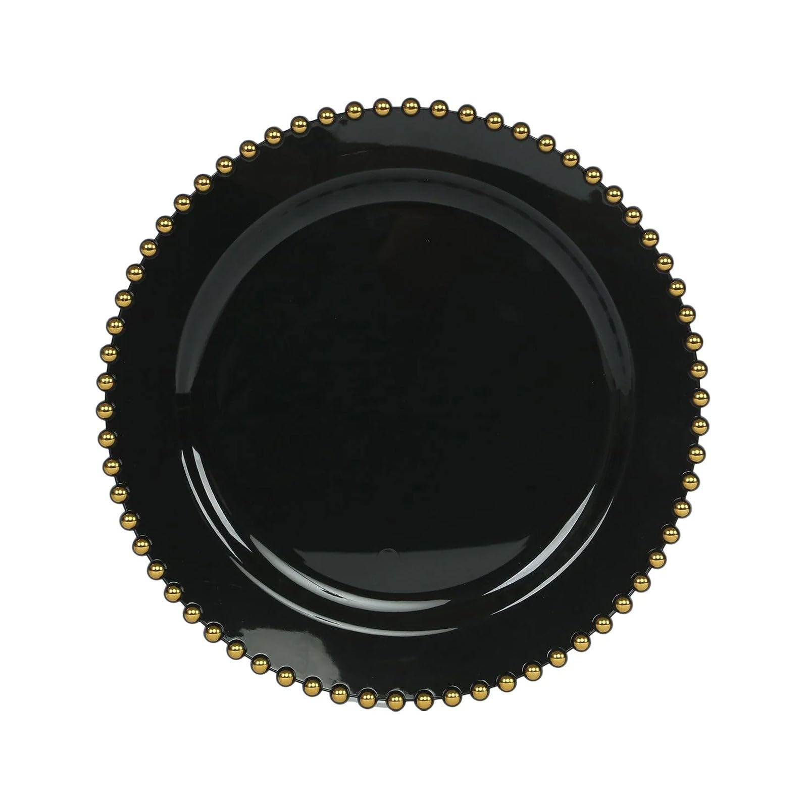 TCF Linen 10" Dinner Plates - Set of 20 - Plastic Black Gold Round Disposable Plate Beaded Rim, Ideal for Decoration Party Wedding Bulk Events