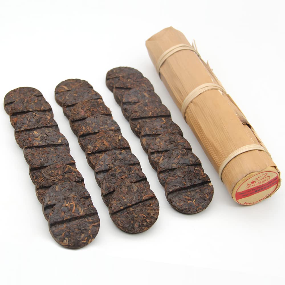 LWXLJMJZC?(24 Cakes-96 Cups) Pu-erh Tea in Bamboo Leaf Tube -Ripe Puerh Tea Cake -Easily Divided into Halves or Quarters-Shu Puer Tea-Ripe Puerh Tea