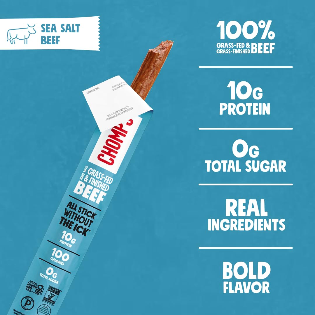 Chomps, Sea Salt Beef Stick, 1.1 Ounce, 8 Count