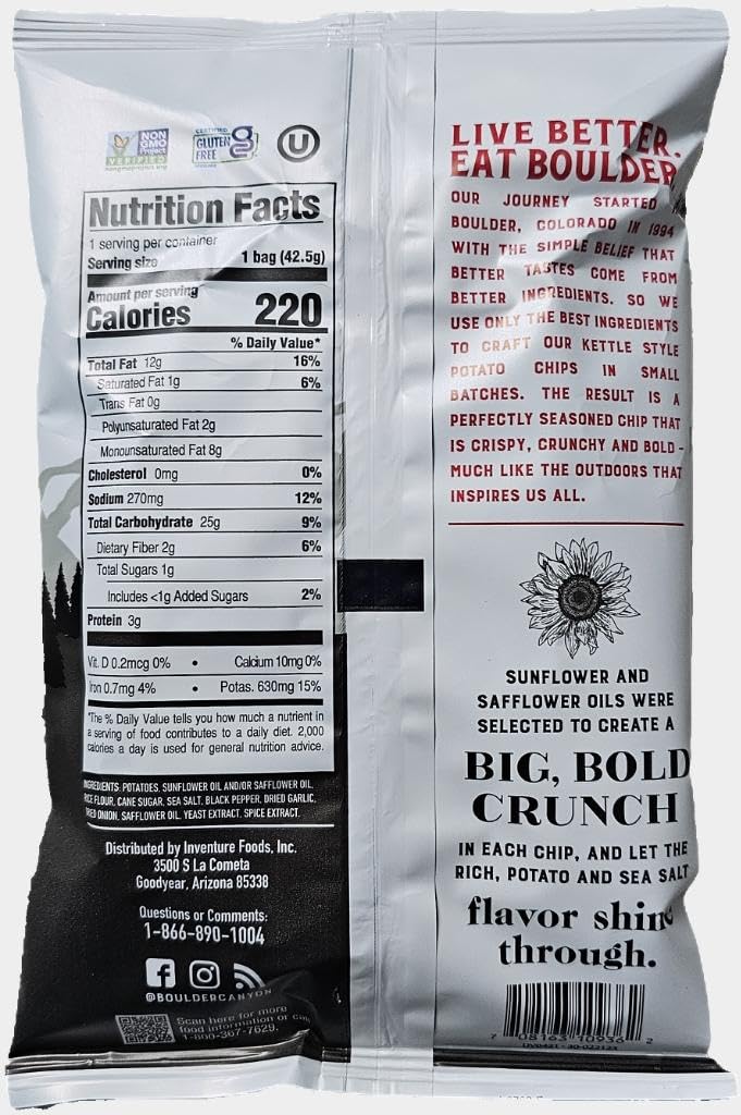 Boulder Canyon | Sea Salt & Cracked Pepper | Kettle Style Potato Chips| 1.5 Ounce | Pack of 12 Bundled by SUPERDEALS with Mystery Bonus Gift