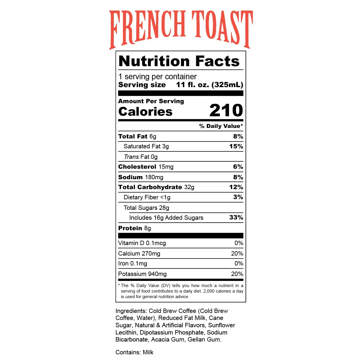 Bones Coffee Company French Toast Latte Sweet and Buttery Flavored Coffee, Medium Roast Ready To Drink Iced Coffee in Can, 11 Fl Oz Can (12 Pack)