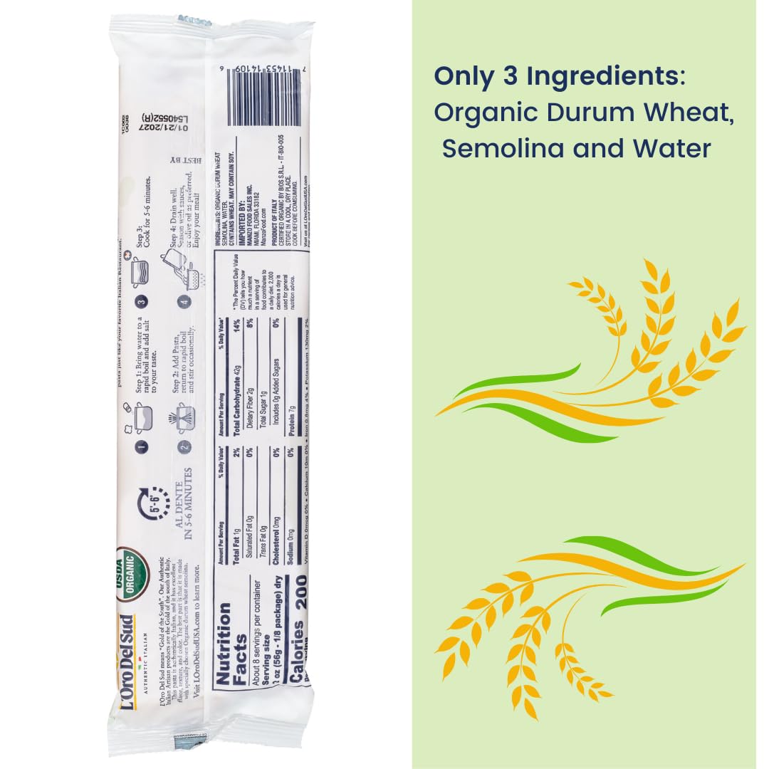 Organic Spaghettini Pasta, 4 pack, 100% Durum Wheat, Italian Pasta, Premium Quality Product of Italy 16 Ounce (4 Pack) by L'Oro del Sud.