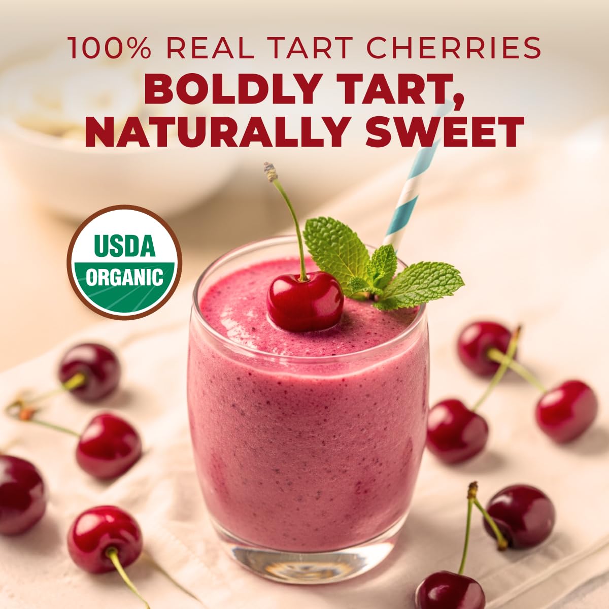 Organic Tart Cherry Powder, 0.55 Lb - 100% Natural Juice Extract, Sweet Tangy Flavor Great for Drinks, Smoothies & Baking - Rich in Antioxidants
