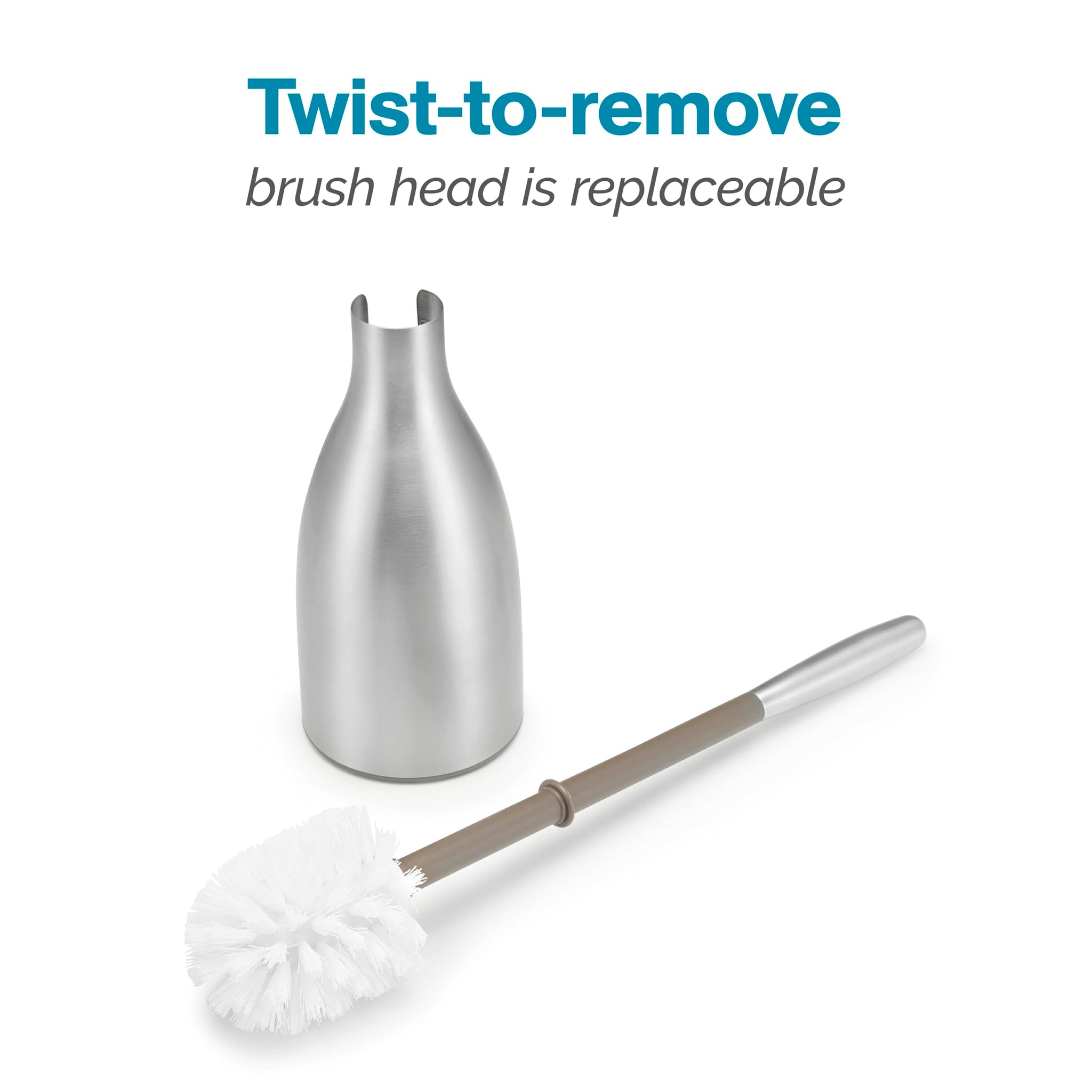 Polder Sleek Stainless Steel Toilet Brush with Caddy, Slim and Discreet Design, Open-Back Design for Odor Control, Rust-Resistant Stainless Steel, 2