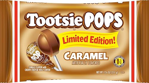 Tootsie Pops Limited Edition Individually Wrapped Single Flavor Lollipops with Tootsie Roll Center, Caramel, 12.6 Ounce