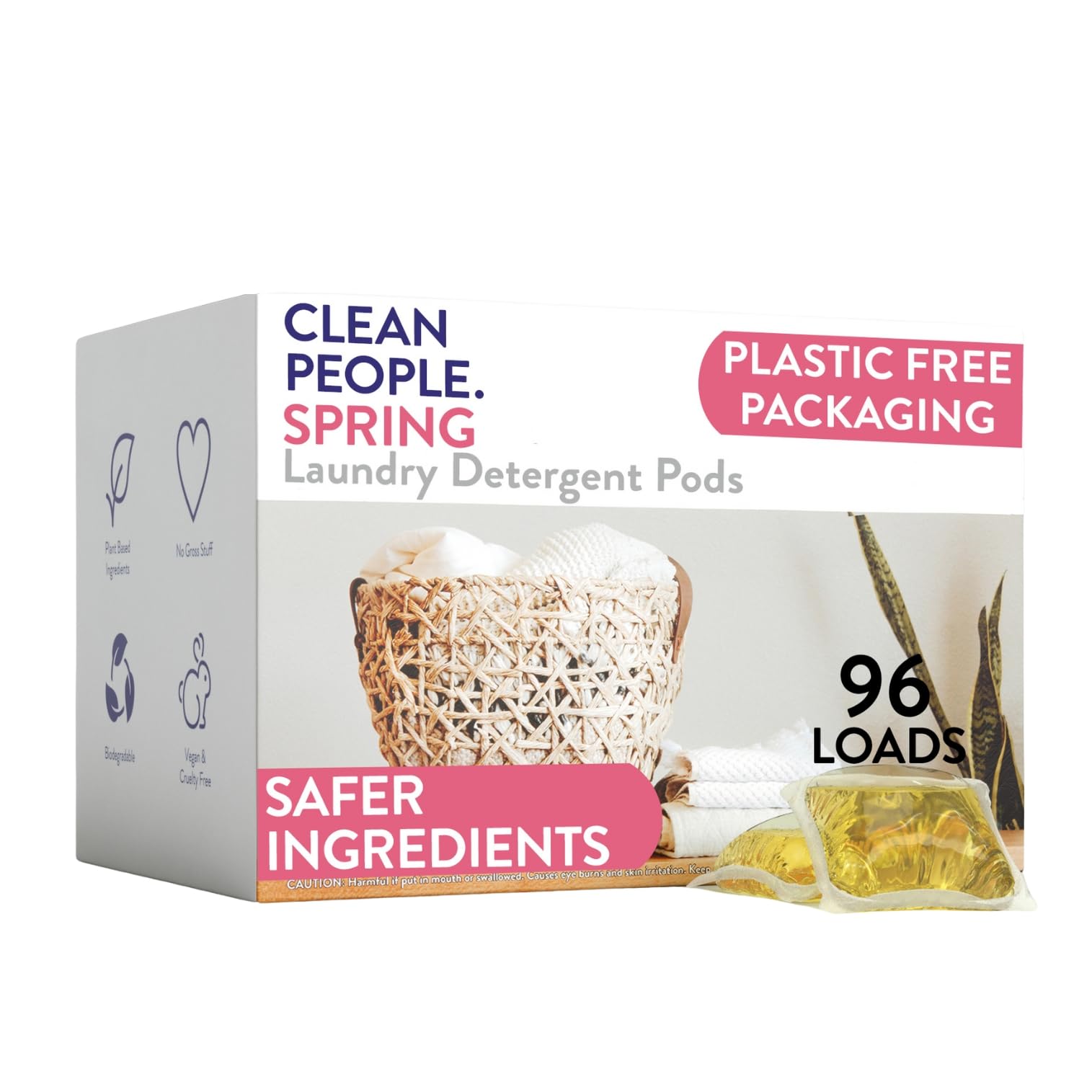 The Clean People Laundry Detergent Pods - Hypoallergenic Laundry Pods - Ultra Concentrated, Recyclable Packaging, Stain Fighting - Spring Scent, 96