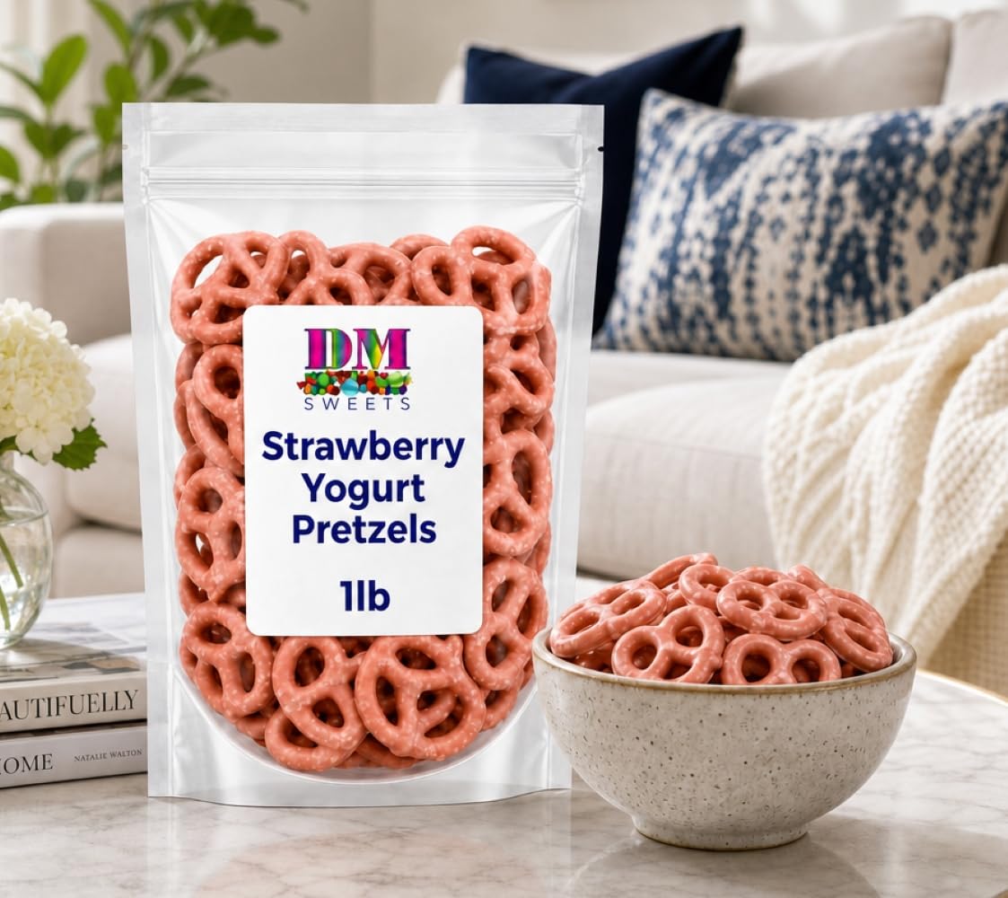 Strawberry Yogurt Covered Pretzels - 1 lb Resealable Bag | Sweet & Crunchy Snack | Fresh Gourmet Pretzel Treats | Perfect for Gifting, Parties