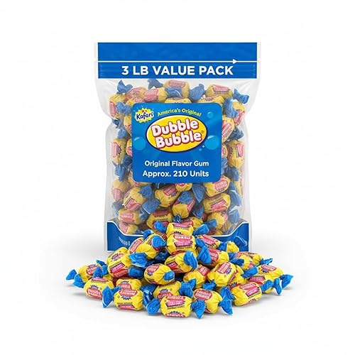 Kafari Bubble Original Bubble Gum - 3 Pound Bulk Bag (Approx. 210 Pieces) - Individually Wrapped Gum, Pink Chewing Gum- Original - Pink Gum Value Pack