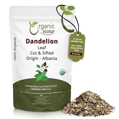 Organic Way Dandelion Leaf (Taraxacum Officinale) Cut & Sifted - Herbal Tea | European Wild-Harvest | Kosher & USDA Certified | Vegan, Non-GMO