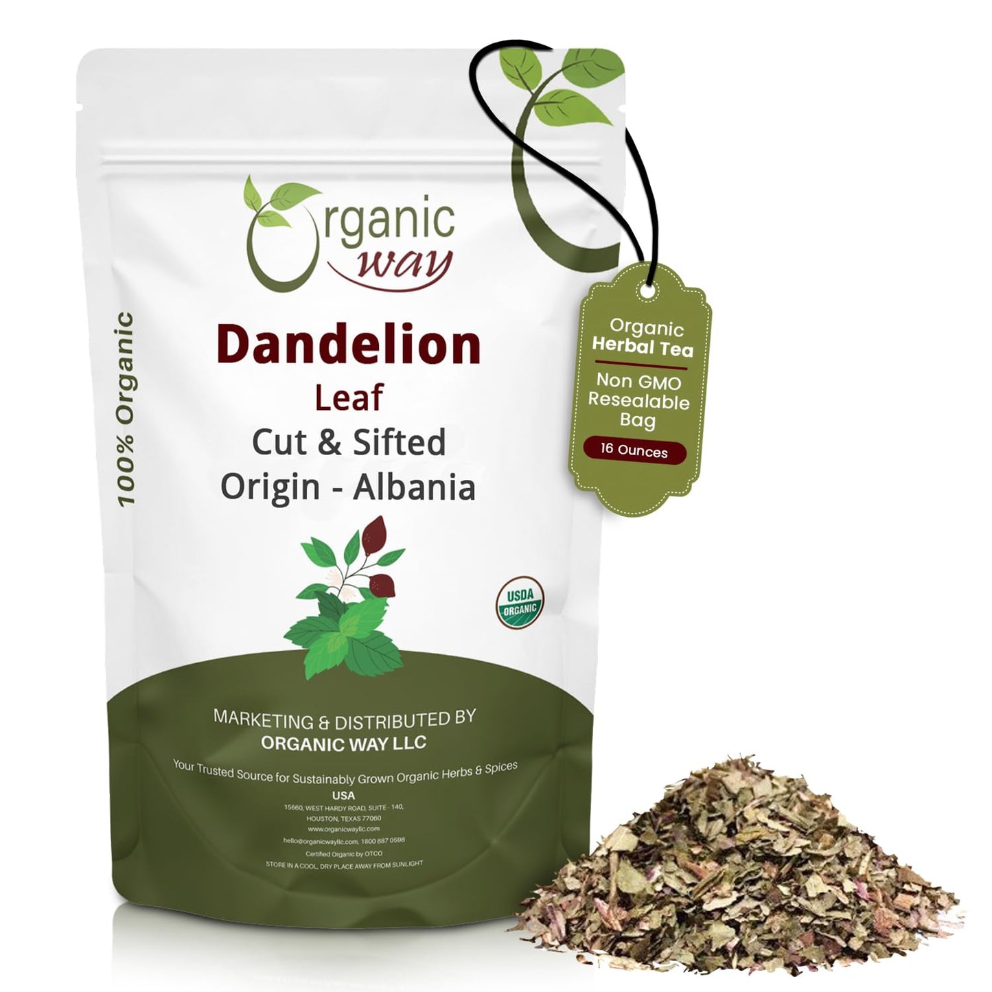 Organic Way Dandelion Leaf (Taraxacum Officinale) Cut & Sifted - Herbal Tea | European Wild-Harvest | Kosher & USDA Certified | Vegan, Non-GMO
