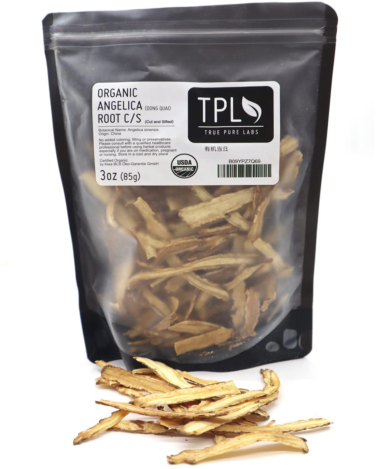 TPL Organic Angelica Sinensis Root 3 Oz - Cut and Sifted - Premium Quality. Certified Organic. Gluten Free, Non GMO and Vegan