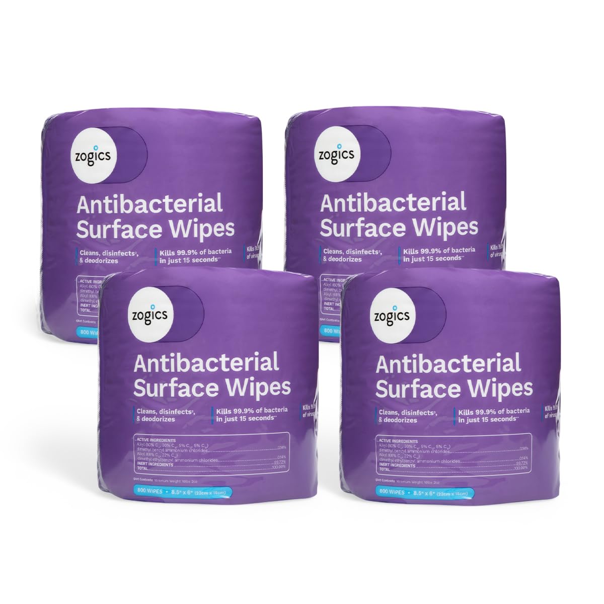 Zogics Antibacterial Wipes - Disinfecting Wipes for Sanitizing and Cleaning Surfaces and Equipment, EPA Registered Antibacterial Cleaning Wipes (3,200