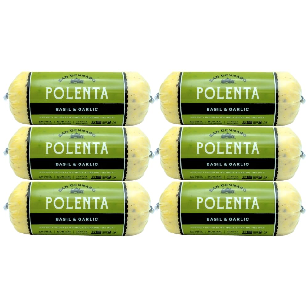 Basil & Garlic Italian Polenta Tube by San Gennaro | Crafted from Non GMO Yellow Corn | Ready for Quick Heat & Serve Instant Grits Easy Gluten Free